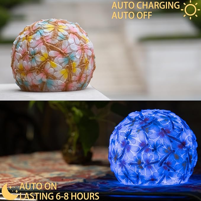 Garden Solar Dragonfly Globe Lights - Waterproof Multicolor Ball Lights for Yard, Pathway, Patio, Lawn Decor