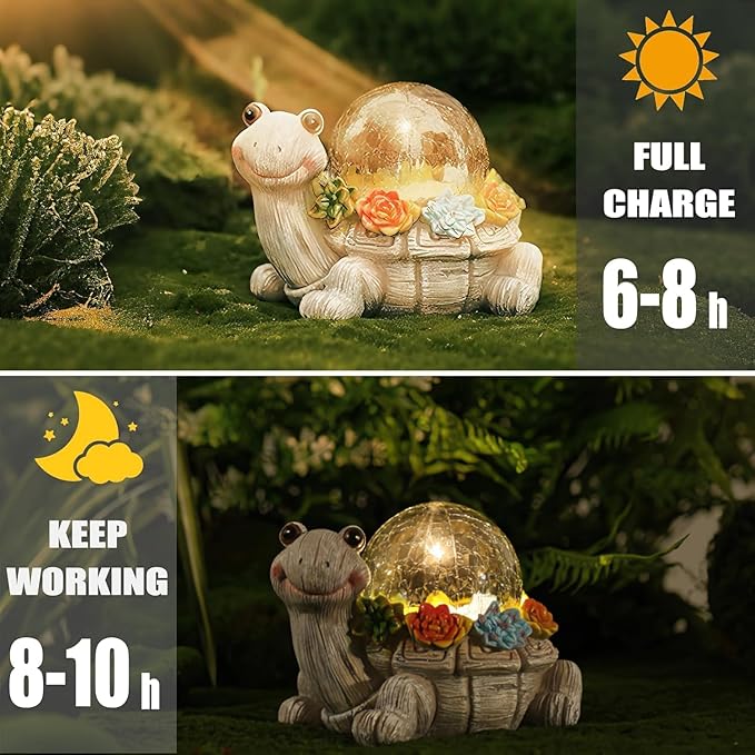 Solar Turtle Statue Garden Decor with Succulent Cracked Glass LED Lights Outdoor Decor Tortoise Figurines for Yard Lawn Balcony Patio Mom Decorations Women Birthday Housewarming Gifts