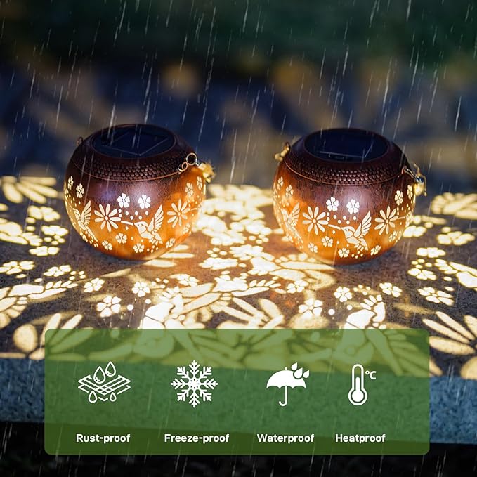 Starsoul 2 Pack Solar Lanterns Waterproof Outdoor, Hummingbird Hollow Out Decoractive Hanging Solar Lantern Lights for Outside Garden Yard Porch Tabletop Patio Decor, Gardening Gifts for Women Mom