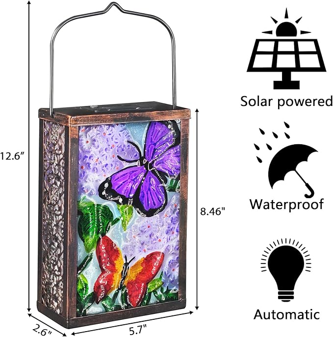 Hanging Solar Lantern, Outdoor Decorative, LED Solar Butterfly Lights, Tabletop Lamp for Outdoor Patio Garden