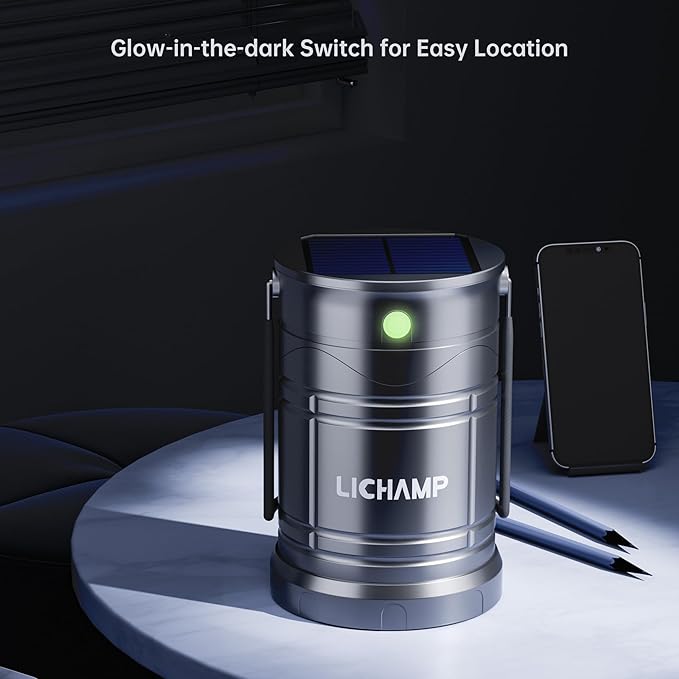 Lichamp 4-Pack Solar Camping Lantern, USB Rechargeable LED Lanterns Battery Powered Pop Up Flashlight Lamps with Three Modes Power for Power Outages Hurricane Supplies Emergency Indoor & Outdoor