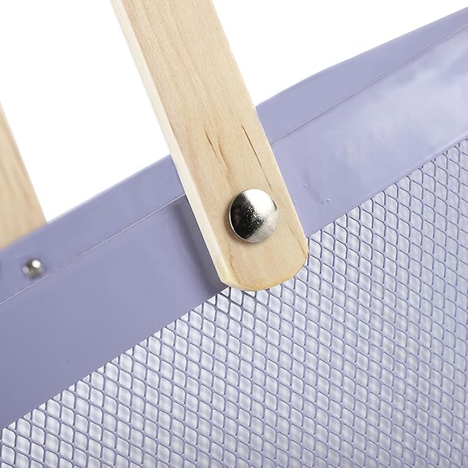 Metal Mesh Steel Basket, Storage Organizer Basket Multi-functional Hanging Kitchen Baskets Fruit Basket Bin with Bamboo Handle for Kitchen Bathroom Picnic Shopping Decor Cabinet Home, Purple