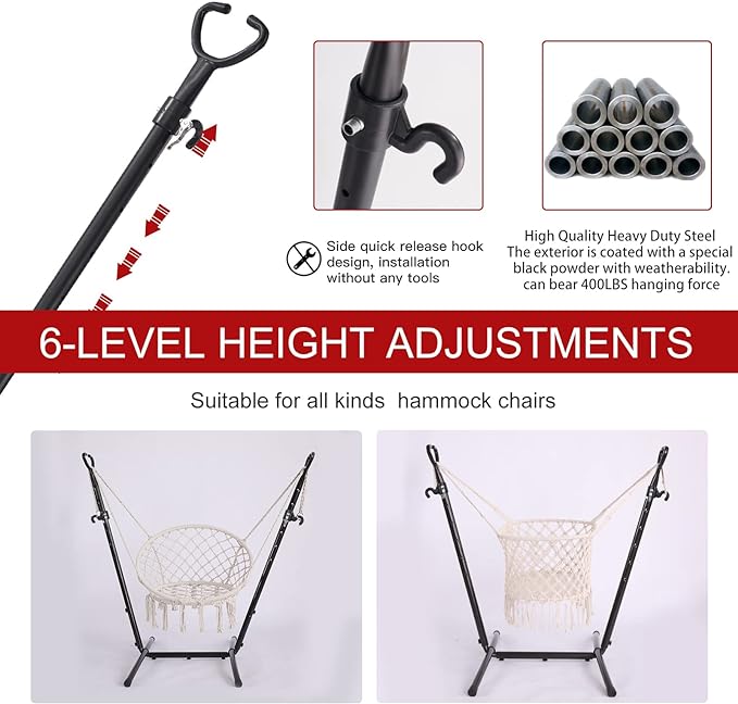 ZEYU Hammock Chair with Stand Double Hammock Chair Bohemian Style with Tassel Mobile Phone Support Manual Adjustable Swing Indoor and Outdoor Garden Porch with Floor mat Reclining Capacity 400 pounds