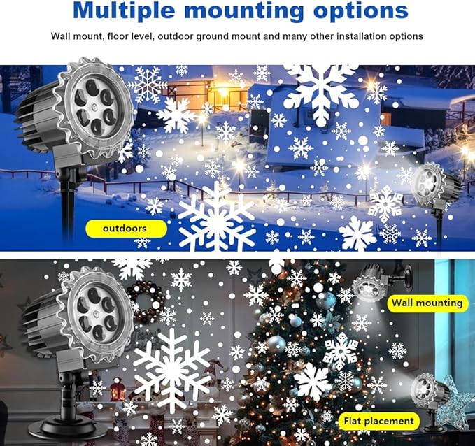 Snowfall Christmas Light Projector, Indoor Outdoor Holiday Night Light Projector, Rotating Snow Falling Projector Lamp for Halloween Xmas New Year Gift Wedding Garden Landscape Decorative