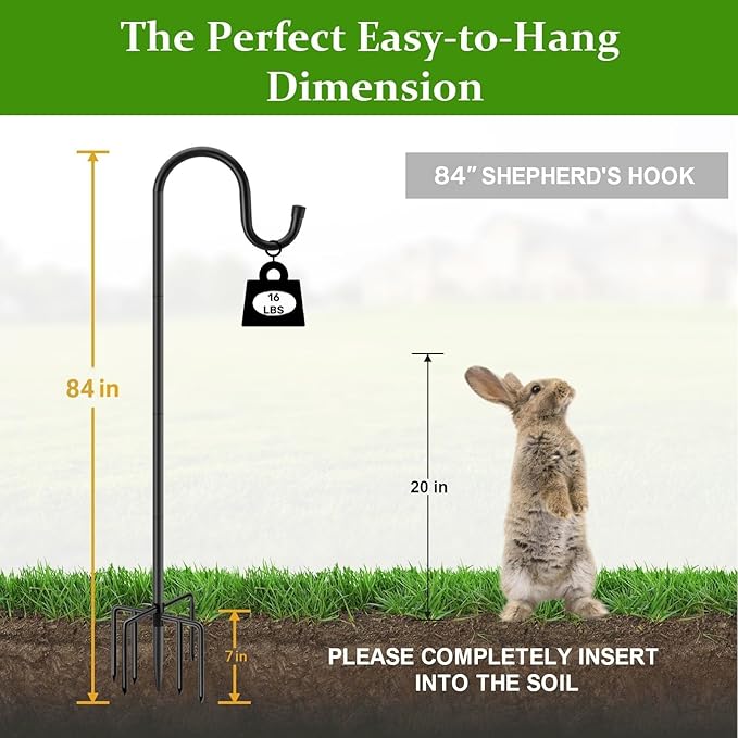 84" Shepherds Hooks for Outdoor with 7 Prongs Base, Heavy Duty Bird Feeder Pole for Hanging Lantern, Hummingbird Feeder, Shepherds Hook for Bird Feeders for Outside, 2 Packs, Black