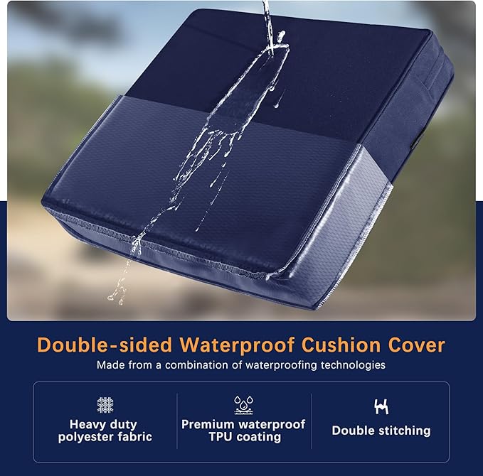 Favoyard Outdoor Seat Cushion Set 22 x 24 Inch Waterproof & Fade Resistant Patio Furniture Cushions with Removable Cover Deep Seat & Back Cushion with Handle and Adjustable Straps for Chair Sofa Couch