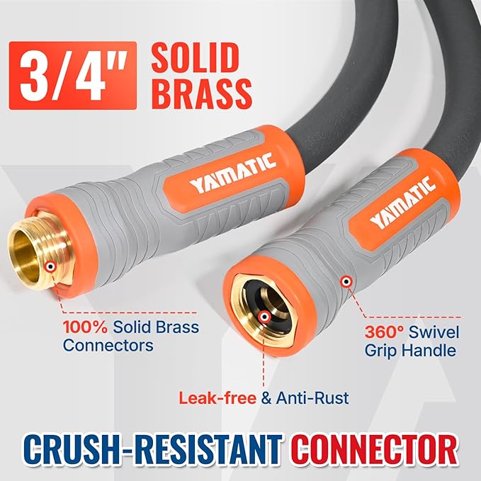 YAMATIC Short Garden Hose 5/8 in x 10 ft with Swivel Handle, Super Flexible Leader Hose, All-weather, Lightweight, Burst 600 PSI, Grey