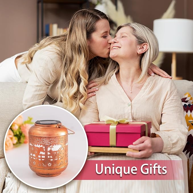 2 Pack Cow Solar Lanterns Outdoor Waterproof Hanging Solar Lights Cow Gifts for Women Men Mom Metal Decorative LED Outdoor Lanterns for Patio, Lawn, Landscape, Garden Decor, Yard Decorations