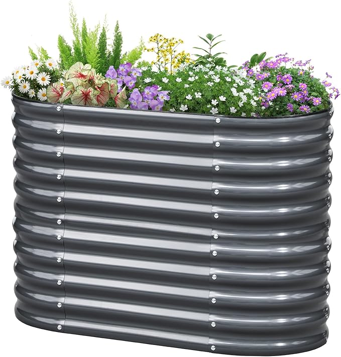 KING BIRD Raised Garden Bed 2.85 ft Tall 6 in 1 Galvanized Planter Garden Box Outdoor for Gardening, Deep Root Vegetables, Flowers Dark Grey 47.2X23.6X34.2 in