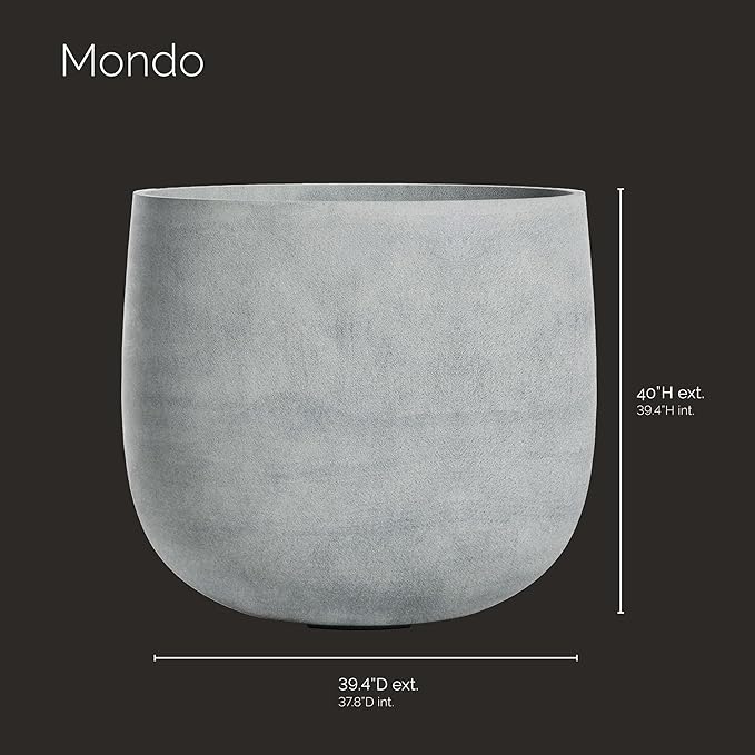 Mondo Large Planter – Concrete Stone Finish – Fiberglass Indoor/Outdoor and Weather-Resistant Round Planter (39.4" D x 40" H Exterior, 37.8" D x 39.4" H Interior)
