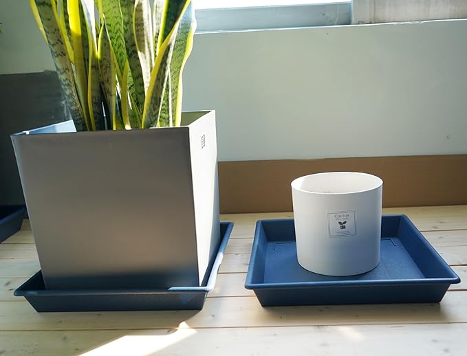 Square Plant Saucer 8 Inch 5 Pack, Plant Stand Plant Trays for Pots Heavy Duty Plastic Plant Saucers for Indoors Outdoors, Flower Pot No Holes Plant Lover Gardening Gifts