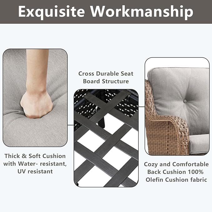 Outdoor Wicker Patio Furniture Set - 6 Piece Rattan Patio Conversation Set with 2 Rocking Swivel Chairs,2 Ottomans,1 Loveseat and 1 Side Table for Porch Deck Backyard Garden(Yellow/Beige)