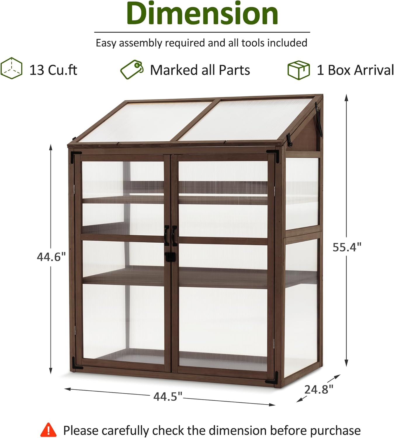 Macrout Cold Frame Greenhouse, Large Wooden Greenhouse Cabinet, Garden Cold Frame with Adjustable Shelves for Outdoor Indoor Use, 1344 (Brown)
