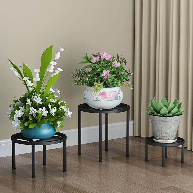 Zhongma Set of 3 Metal Plant Stand for Heavy Potted Plant for Home Indoor and Outdoor, 220 LBS Capacity & Heavy Duty Construction, Sturdy Plant Riser without Installation Required