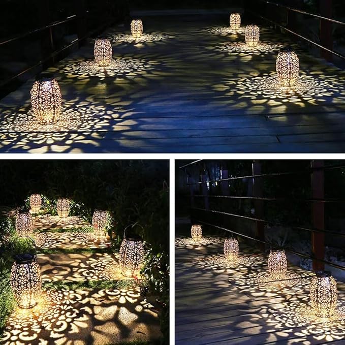 Kaixoxin 2 Pack Solar Lantern Lights for Hanging or Table Outdoor Solar Light for Patio Courtyard Garden (Silver-2pack)