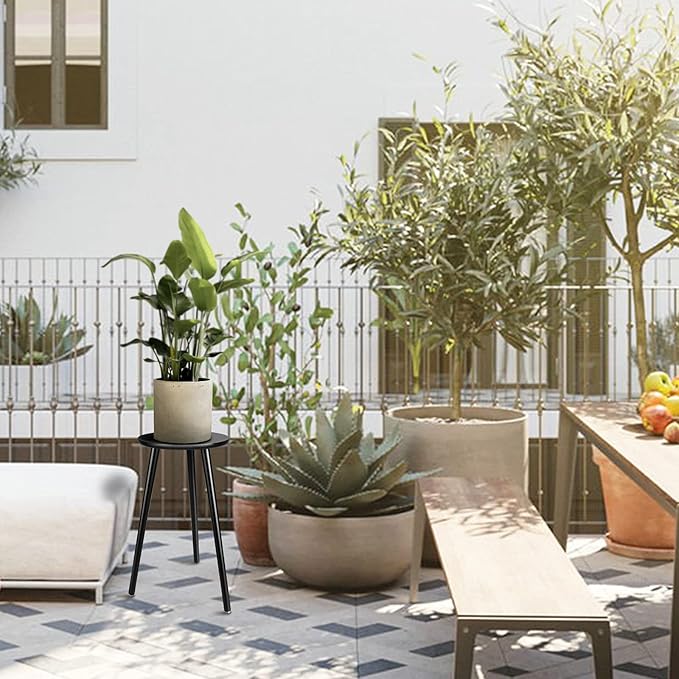 Uneedem Indoor Plant Stand Wood Mid Century Plant Stand for Indoor Plants, Modern Plant Table, 20.5" Tall Plant Holder Stand for Flower Pots, Small Round Side Table, Black