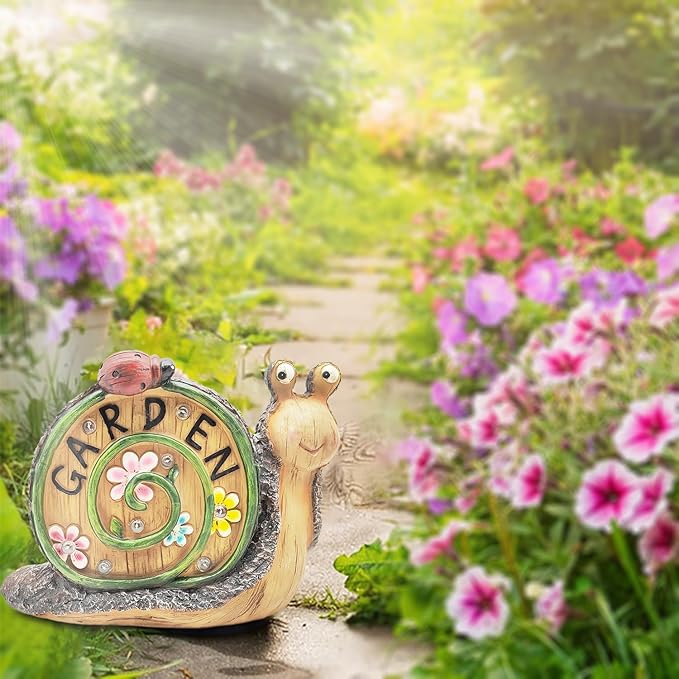 Snail Statue with Flower Gifts for Garden - LED Lights Waterproof - Lawn Decor Snail Statue Lawn Decor Snail for Patio, Balcony, Yard Ornament 7.68 Inch Tall