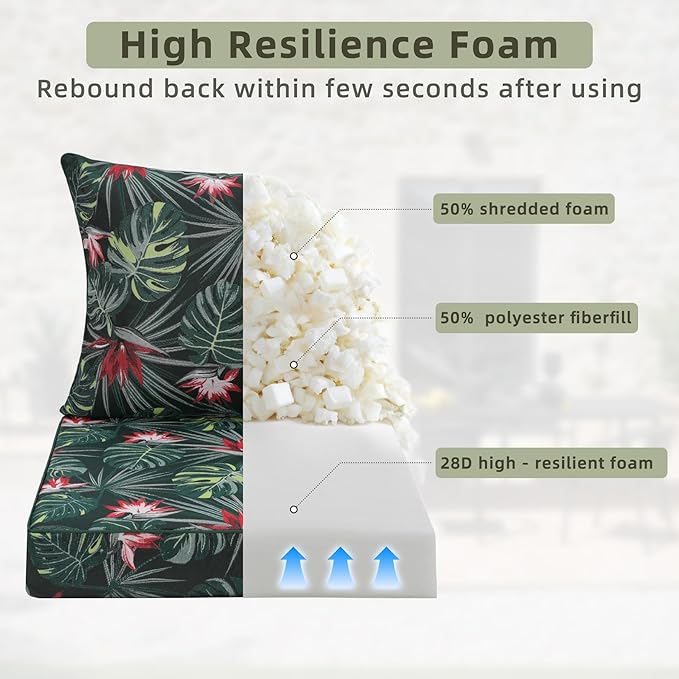 Favoyard Outdoor Seat Cushion 22 x 22 x 3 in Waterproof Pattern Fade Resistant Cover Removable Patio Furniture Cushions Deep Seat & Back Cushion Set with Adjustable Straps for Patio Chair Sofa Couch