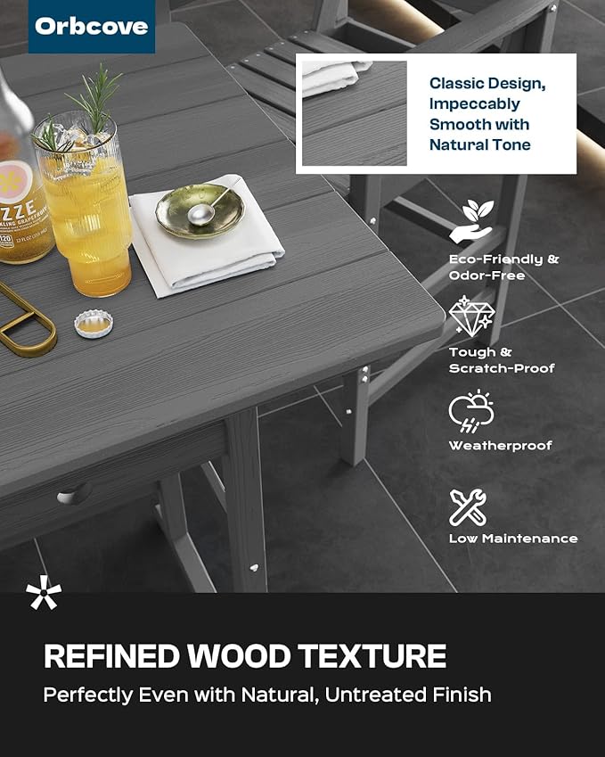 5-Piece Bar Height Outdoor Table and Chairs Set, HDPE Wood Grain Patio Bar Table and Chairs with Heart Cutout Design, Weather-Resistant Bar Height Furniture for Deck, Porch, Pool (Grey)