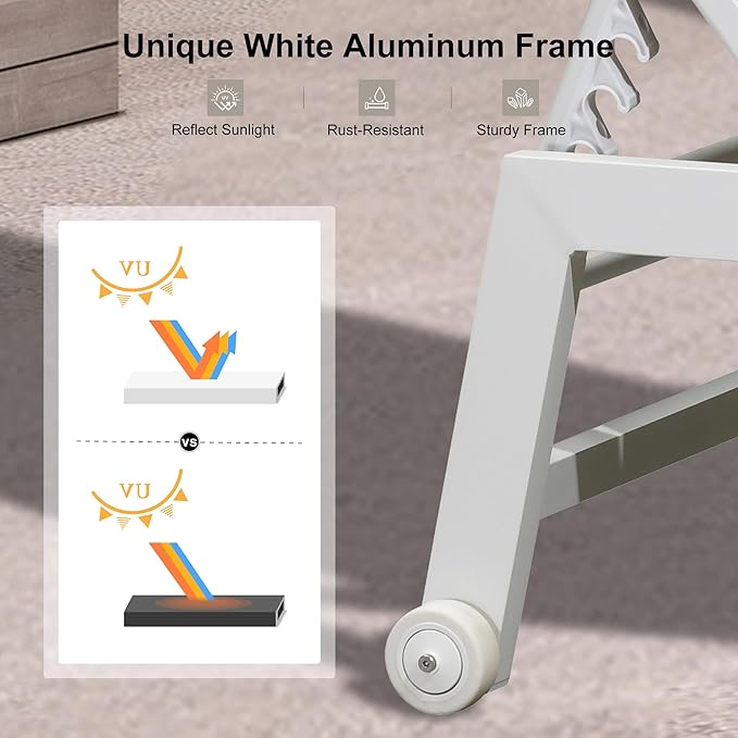 PURPLE LEAF Outdoor Chaise Lounge Set Oversize Adjustable Sunbathing Recliner Extra Wide Lounge Chairs with Side Table for Poolside Beach Outside Patio Aluminum Chaise Lounger Khaki 2 Sets