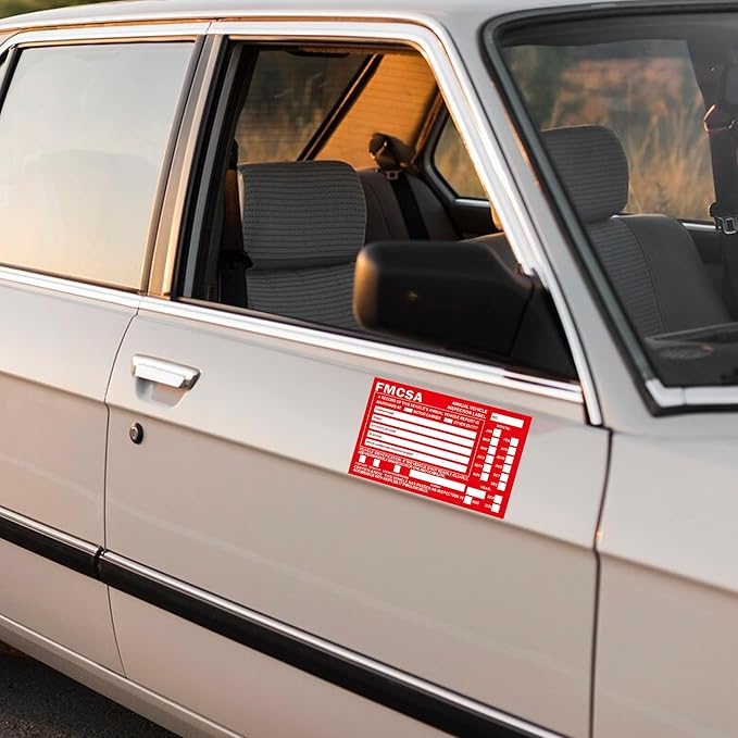 50-Pack Annual Vehicle Inspection Label 1.6 mil Aluminum Red FMCSA Label with Permanent Self Adhesive 6" x 3.5" DOT Compliant