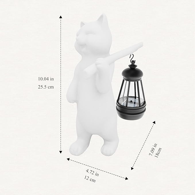 Solar Powered Garden Resin Statue Lights, 10 Inch Waterproof Outdoor Animal Cute Cat Figurine Lights, Suitable for Patios, Balconies, Lawns, Courtyards, Etc (Walking)