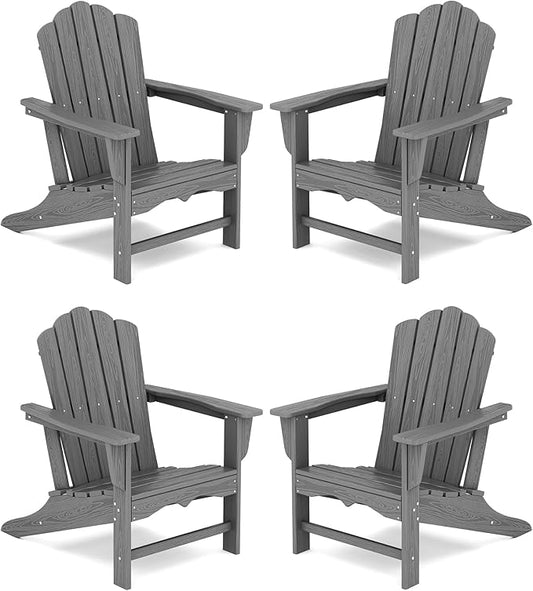 KINGYES HDPE Adirondack Chair Set of 4, Classic Oversize Adirondack Chair, Grey