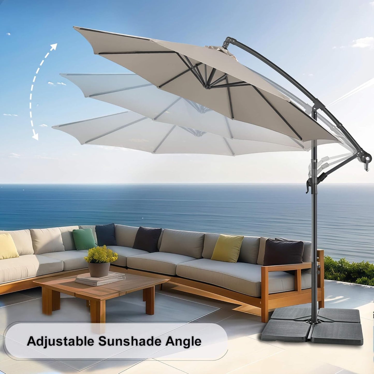 FLAME&SHADE 10ft Cantilever Patio Umbrella Outdoor, Large Offset Umbrella with Crank and Cross Base, UPF 50+ UV Protection Hanging Umbrella for Pool Deck Garden, Taupe