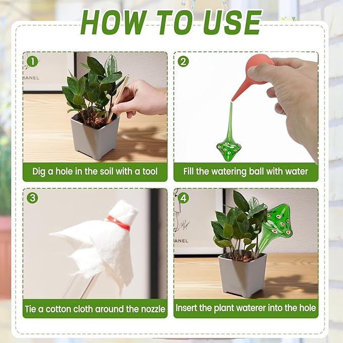4 Pcs Plant Watering Globes, Hand-Blown Mushroom-Shaped Self Watering Globes, Suitable for Indoor&Outdoor Plant Watering Devices