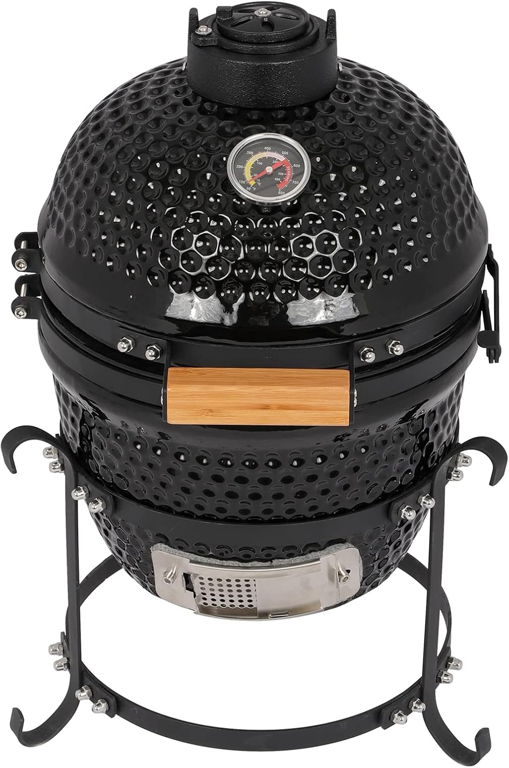 13" Round Ceramic Kamado Charcoal Grill - Heavy-Duty Black Outdoor BBQ Smoker with Heat Retention, Portable Egg Design for Grilling, Smoking, Baking & Roasting (Includes Ash Tool)
