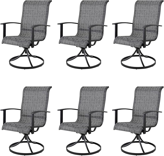 Grand patio Outdoor Swivel Dining Chairs 6-Piece Patio Dining Chair Set Mesh Sling Patio High Back Swivel Rockers, Black & Grey Plaid