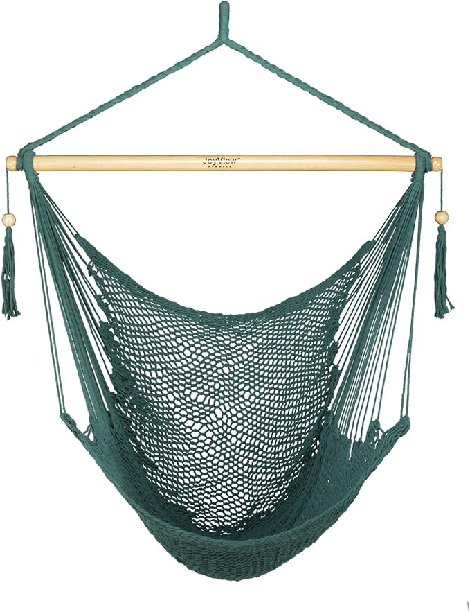 JoyView Hammock Chair with Spreader Bar Caribbean Hammock Swing Chair 300 LBS Weight Capacity XL Rope Hanging Chair for Outdoor Indoor Garden Yard - Green