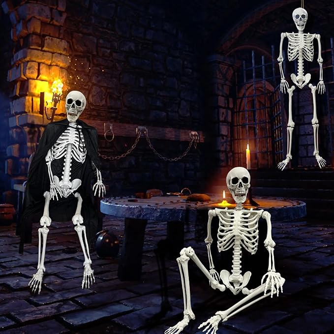 5.4Ft Halloween Skeleton - Life Size Full Body Realistic Human Bones with Posable Joints for Halloween Pose Skeleton Prop Decoration