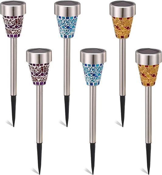 SUNWIND Solar Garden Lights Outdoor Decorative Mosaic Glass Pathway Lights White LED Solar Landscape Lights Waterproof for Lawn Path Patio Yard Walkway