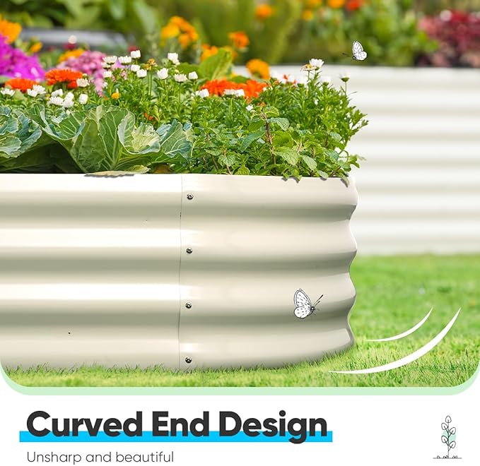 Quictent Galvanized Raised Garden Bed Kit, 6x3x1ft Oval Large Metal Outdoor Planting Box, Ground Planter Strengthened by Crossbar, Beige