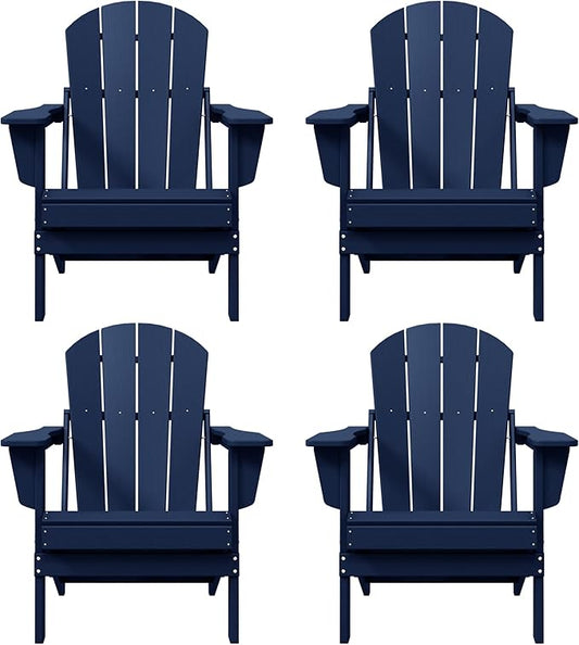 Westin Outdoors Laguna WO Home Furniture Adirondack Chair 4 PC Set Classic Outdoor Patio Folding Chair for Bon Fire Pit Lawn Backyard Beach Plastic Weather-Resistant (Navy Blue)