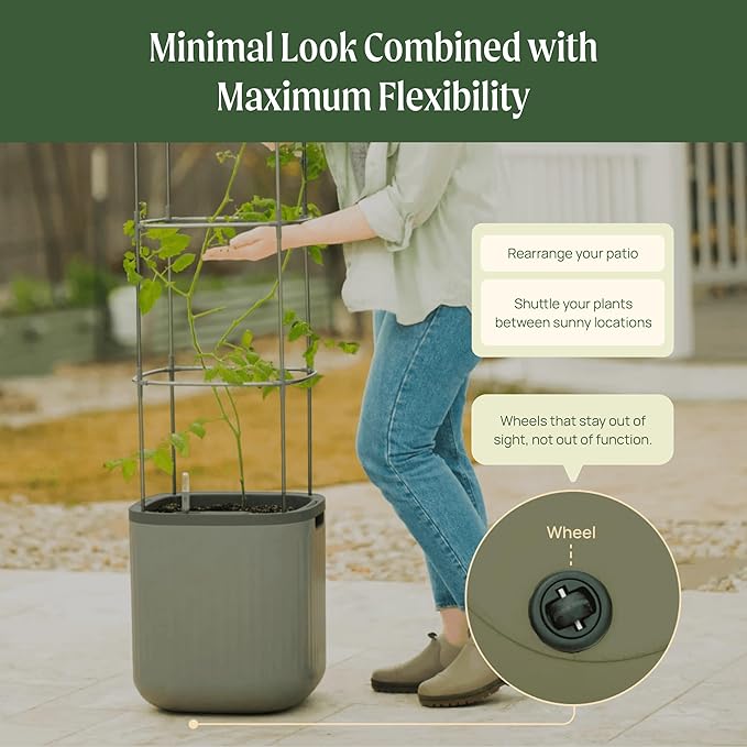 Vego garden Planters for Outdoor & Indoor Plants, Large Plant Pots with Self Watering, 15" Tall Large Plant Pots with Trellis for Flowers Plants Decor, Cream White