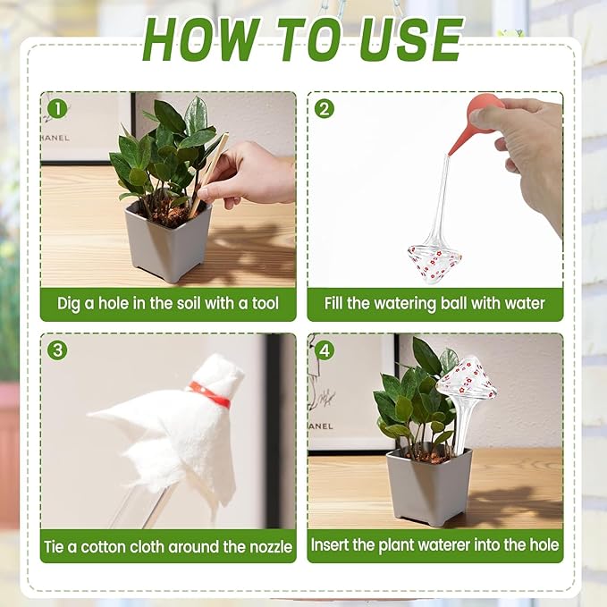 Plant Watering Globes, Hand-Blown Mushroom-Shaped Self Watering Globes, Suitable for Indoor&Outdoor Plant Watering Devices (4 Pcs)