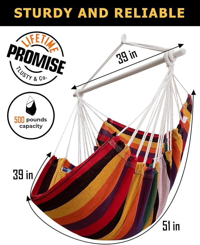 ADVOKAIR Hammock Chair Swing (500 lbs Max) - Hanging Hammock Chair Rope Swing Indoor for Bedroom, Outdoor, Patio, Bedroom, Porch, Deck - Sturdy Steel Bar with Anti-Slip Safety Rings