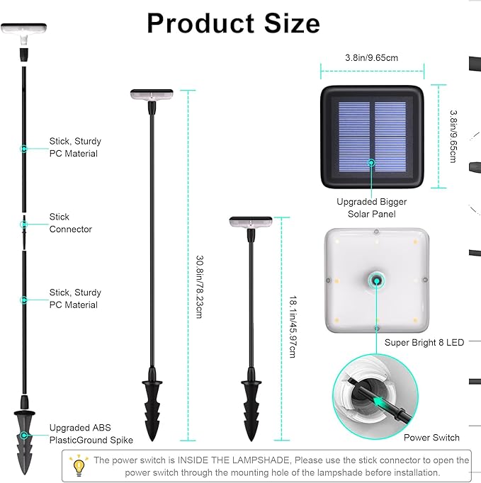 Solar Swaying Lights 4 Pack,Solar Path Lights Warm White LED Square,High Flexible Wire and Large Light Source P67 Waterproof, Solar Powered Suitable for Pathway Flower Pots Balcony Terrace Decoration