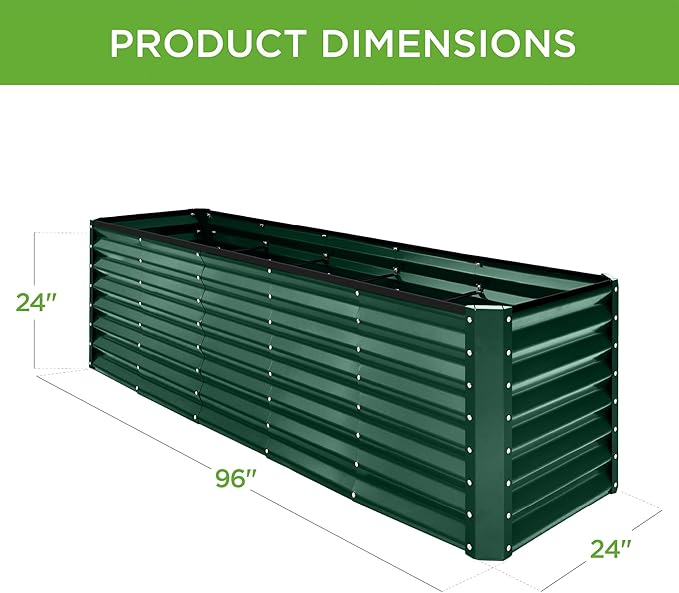 Best Choice Products 8x2x2ft Outdoor Metal Raised Garden Bed, Rectangular Deep Root Planter Box for Vegetables, Flowers, Herbs, and Succulents w/ 239 Gallon Capacity - Dark Green