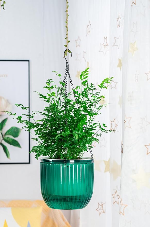 Melphoe 1 Pack Self Watering Hanging Planters Indoor Flower Pots, 8.3 Inch Outdoor Hanging Plant Pot Basket, Plant Hanger with 3Hooks Drainage Holes for Garden Home