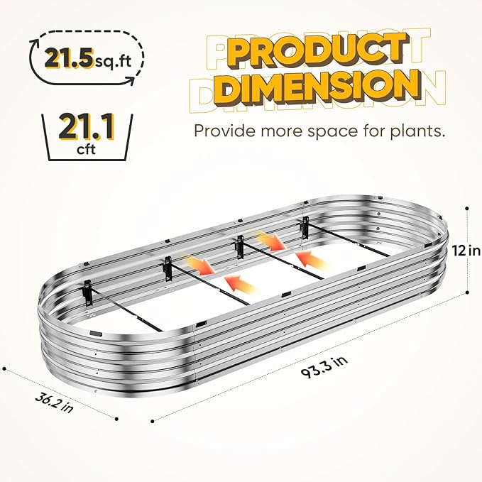 KING BIRD Raised Garden Bed Kit 2025 Upgraded Quick-Setup Galvanized Planter Garden Box Outdoor for Gardening, Vegetables, Flowers, 94x36x12 in, Silver