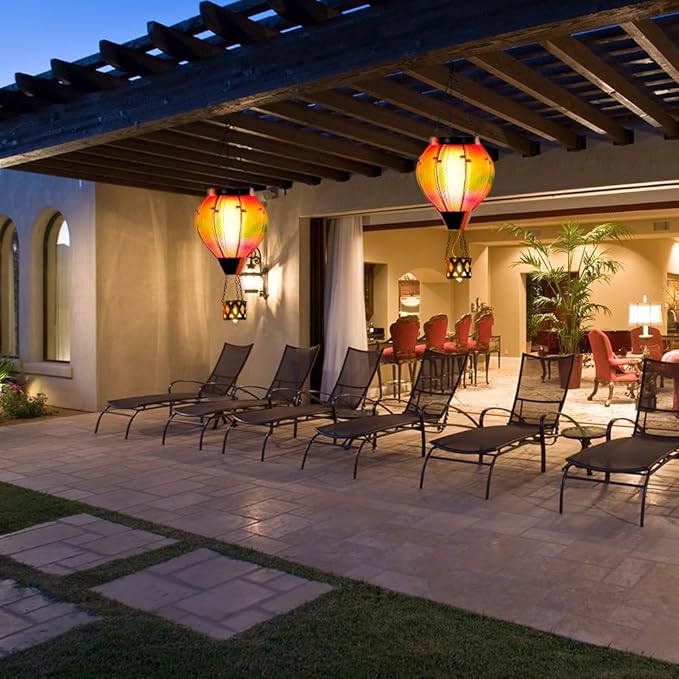 Starsoul 2PCS Hot Air Balloon Solar Lantern Colorful Solar Hot Air Balloon Lantern with Flame Light Waterproof Hanging Outdoor Lantern with Candle Holder for Patio Garden Yard Farmhouse Decor