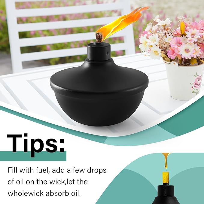 2 Pack Metal Table Top Torches,23.5 oz Citronella Torches for Outside,Refillable Flame Light Torch with Wicks and Covers, Landscape Lanterns Torches for Party, Garden Decor,DIY