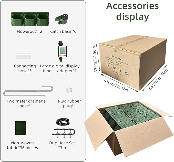 Self Watering Wall Mounted Vertical Planter, 36 Pots Wall Planter Indoor Vertical Living Green Plant Wall Easy Installation (Green with Timing System)