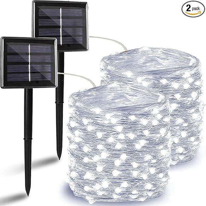 Solar String Lights Outdoor, 2-Pack Each 72FT 200 LED Solar Christmas Twinkle Lights Outside Waterproof Copper Wire with 8 Modes Solar Fairy Lights for Garden Tree Birthday Christmas Decor(Cool White)