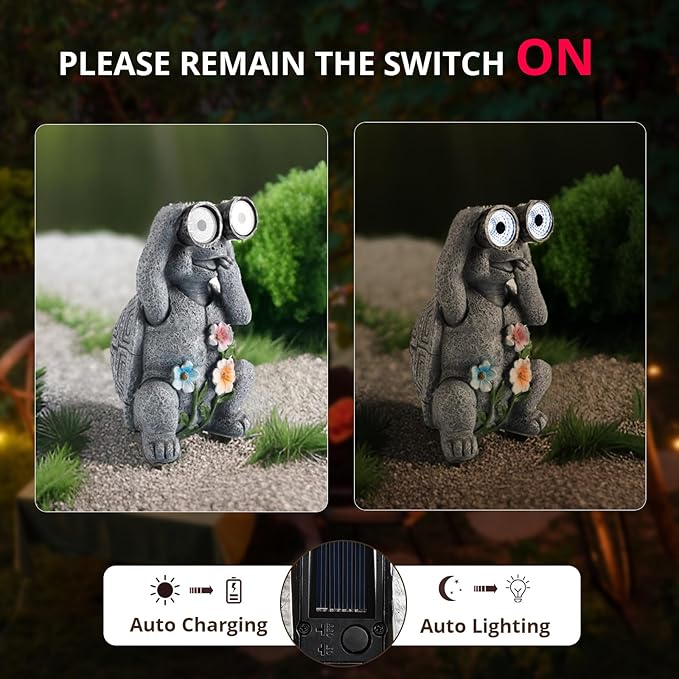 Outdoor Solar Garden Statues, Funny Garden Decor Statue - Resin Animal Statues Decor with Binoculars, Outdoor Solar Statues for Patio Decor, Unique Garden Gifts for Women.