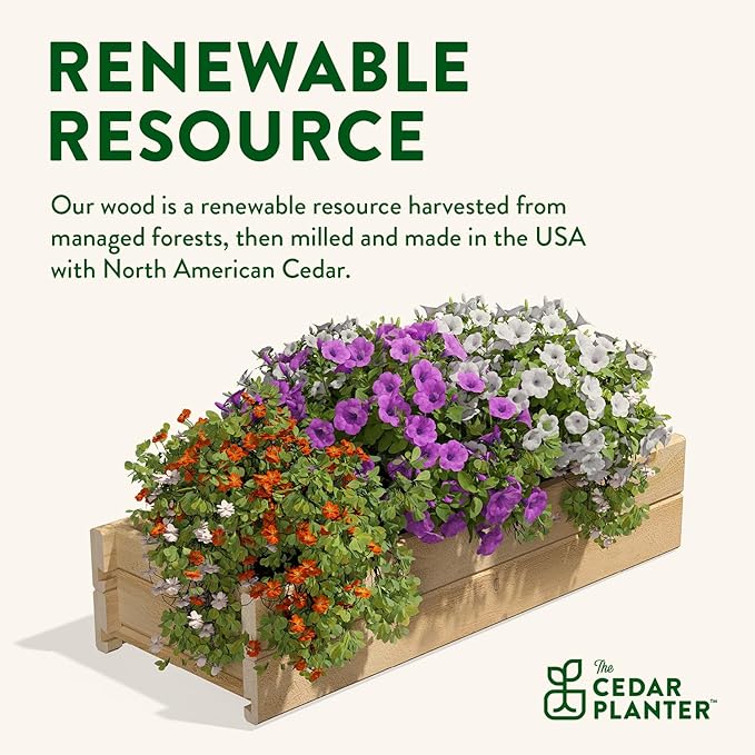 Greenes Fence Cedar Wood Planter Box with Wall Mount Brackets, 32" x 11" x 7" - Made in USA with North American Cedar