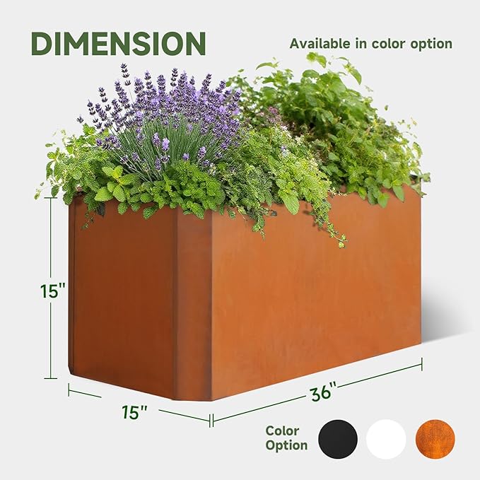 Steel Planter Box-36"x15"x15"-Large Rectangular Planter Matel -Outdoor Indoor-Corten Steel Planter Box Heavy Duty Commercial Residential for Patio Porch Deck Home Backyard